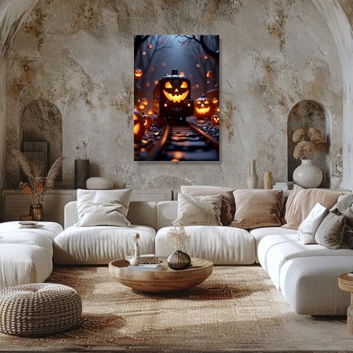 Victorian Dark Decor Minimalist Gothic Prints Canvas Wall Art Halloween Pumpkin Lantern Train Posters Antique Style Wall Decor Modern Dark Academia House Decoration