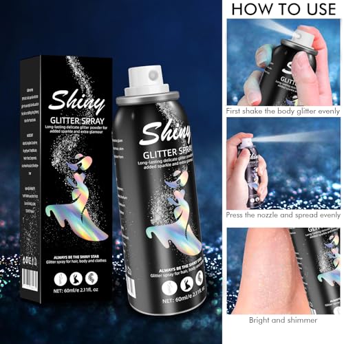 Ragkun Body Glitter, Body Glitter Spray, Glitter Spray for Hair and Body, Long-Lasting and Quick-Drying Silver Glitter Hai...
