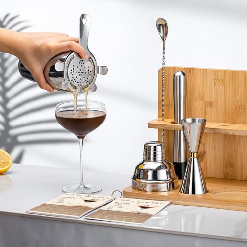 USEERIL Espresso Martini Kit Gifts Set with 2 Glasses,Mixology Bartender Kit,Cocktail Shaker Set with Bamboo Stand for Dri...