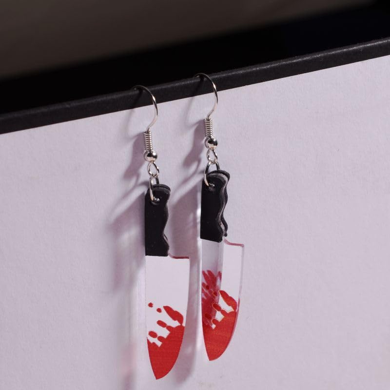 Halloween Earrings Funky Spooky Quirky Earrings Bloody Knife Axe Dangle Earrings Creepy Acrylic for Women Jewelry (Knife)