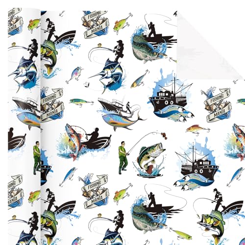 WRAPAHOLIC Fishing Wrapping Paper - Mini Roll - 17 Inch x 16.5 Feet - Adventure Fishing Birthday Wrapping Paper Perfect fo...