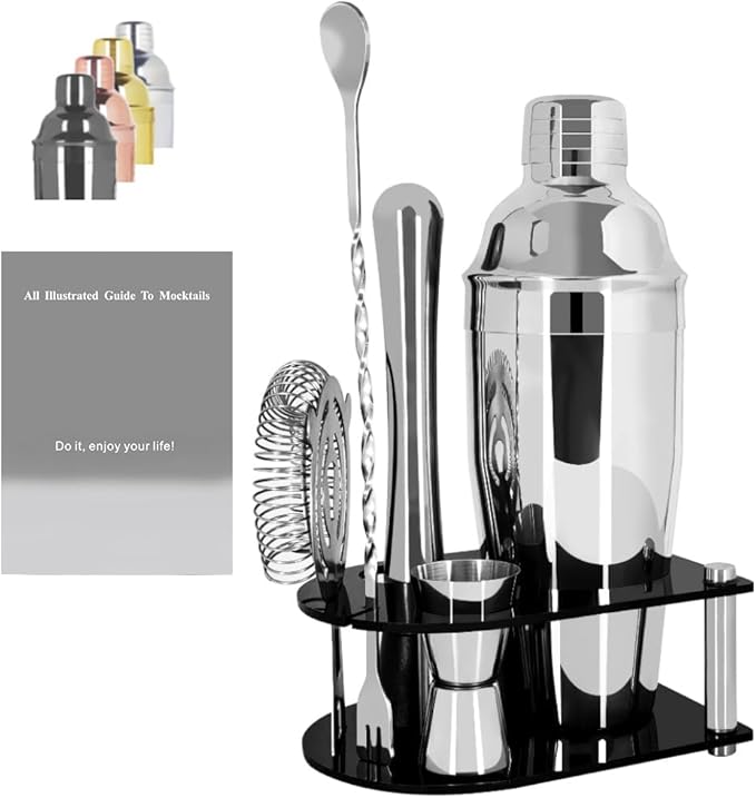 Cocktail Shaker Bartender Kit: 5 Piece Stainless Steel Bar Set, Cocktail Shaker Set with Stand, Drink Mixing Kit Includes ...