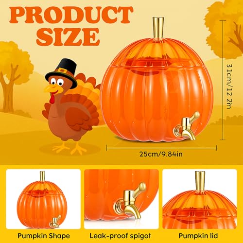 Potchen 1.3 Gallon Pumpkin Plastic Drink Dispenser Thanksgiving Orange Drink Dispenser Fall Harvest Kitchen Decoration Bev...