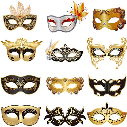 Sumind 12 Pieces Mardi Gras Mask Bulk Venetian Carnival Mask Retro Punk Masquerade Party Decoration for Mardi Gras Fancy C...