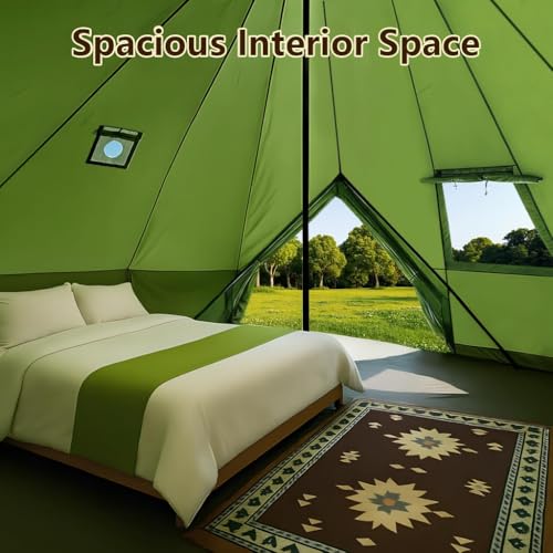 Bell Yurt Tent with Stove Jack, Waterproof Luxury 4 Season Tent 420D Oxford Cloth Green Glamping Tents for Family Outdoor ...