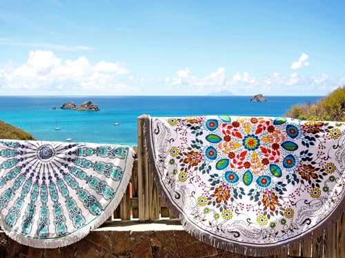 Pafusen Round Mandala Beach Towel Blanket/Boho Hippie Tapestry, Roundie Yoga Meditation Mat Picnic Rug, Bohemian Table Clo...