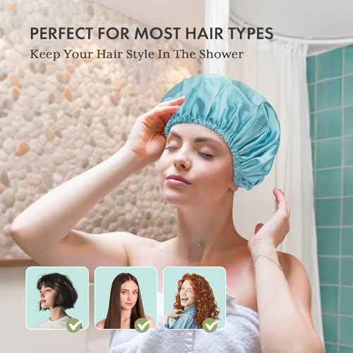 AmazerBathShower Cap, 4 PCS Shower Caps for Women Reusable Waterproof, Double Layers Hair Cap for Shower, Elastic and Flexi Bath Caps, Environmental Protection Bathing Hat for Adult Kids