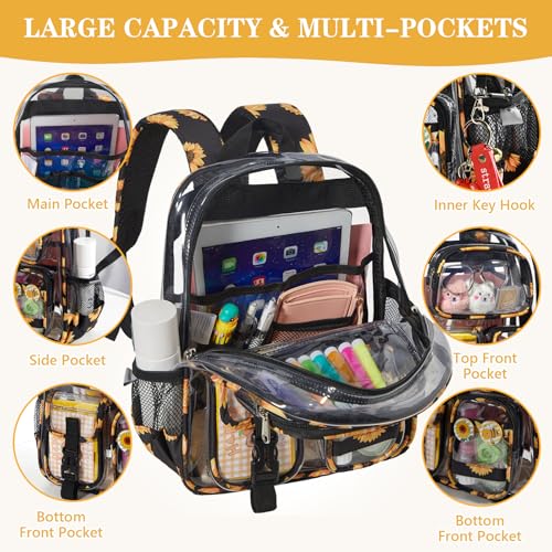 Unineovo Mini Clear Backpack for Stadium Approved 12x6x12, Small Transparent Backpacks Plastic See Through Clear Bag for K...