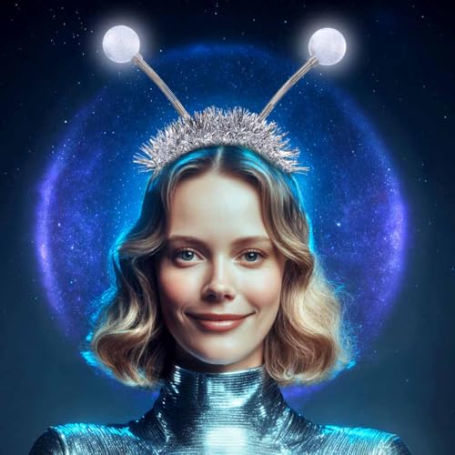 DRESBE Light Up Alien Headband LED Space Headbands Glow Antenna Hair Accessories for Women (Silver)
