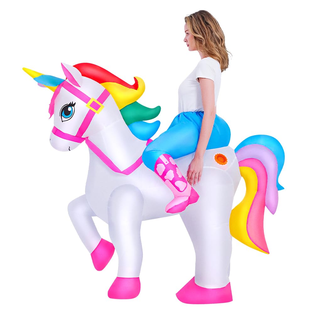 KOOY 2025 Inflatable Unicorn Costume Adult, Blow Up Ride On Unicorn Costume Funny Halloween Costumes Party, Halloween Costumes for Women Christmas