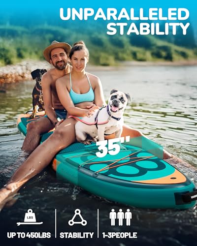 Bigfly 11'6×35" Super Wide Inflatable Stand Up Paddle Board, Ultra Stable Wide SUP for 2+1 People/Family/Big Size, 100L Ba...