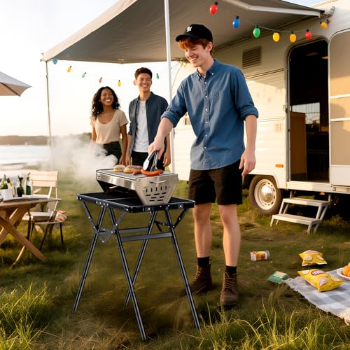 Anbte 2ft Folding Grill Table, Supports 180 Lbs, 2 Adjustable Height 28” Portable Grill Table Heat-Resistant Tabletop, Fol...