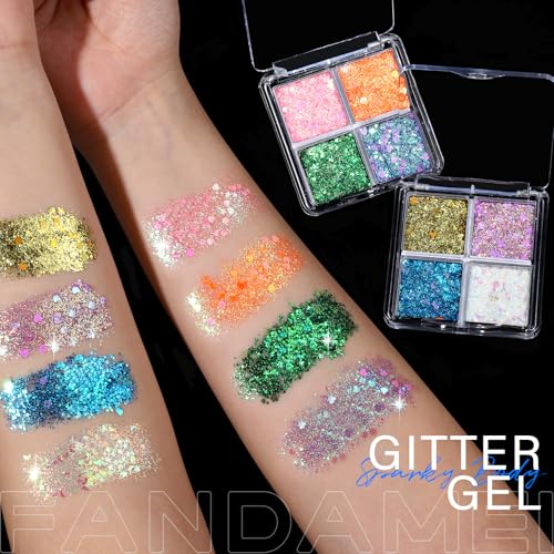 FANDAMEI Face Glitter Palette, 2PCS 8 Colors Glitter Gel for Face, Body Glitter for Women, Hair Glitter for Kids, Hallowee...