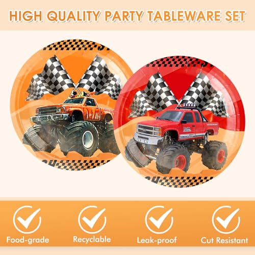 40PCS Monster Truck Party Supplies Decorations Birthday Paper Plates and Napkins Car Themed Party Decorations Disposable D...