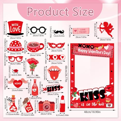 GARBODIY 21PCS Valentine's Day Party Photo Booth Props Kit - Funny Couple Handheld Frame & Selfie Decorations for Romantic...