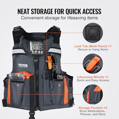 VEVOR Life Vest for Watersports (PFD), Life Jacket with Waterproof Nylon & 80N Buoyancy, Life Vest/Jacket for Any Water Ac...