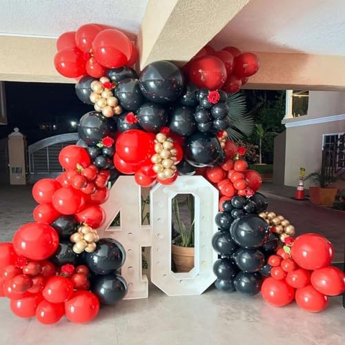YMSZ Red and Black Balloons, Black and Red Balloons Garland Arch Kit with Different Size for Birthday, New Years, BBQ Casino, Graduation and Anniversary Decorations Supplies