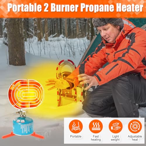 Portable 2-burner Propane Heater 12, 400BTU for Camping Tent Outdoor with Cylinder Base and Tripod, Winter Golf Cart Heate...