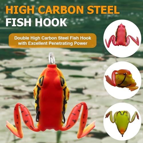Reaction Tackle Hollow Body Frogs with Swimming Legs for Bass Fishing - Ultra Realistic Weedless Top Water Frog Lure for B...