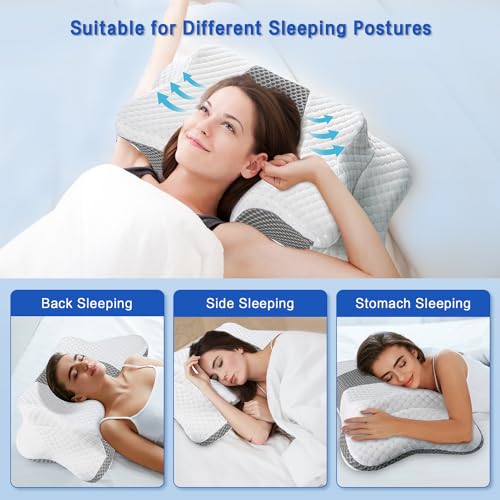 Pain Relief Cervical Pillow for Neck Support,Adjustable Ergonomic Pillow Cozy Sleeping,Odorless Orthopedic Memory Foam Pil...