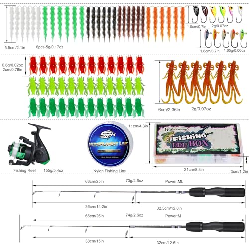 Sougayilang Ice Fishing Rod and Reel Set, Ice Fishing Includes Ice Jigs, Lures, and Essential Tackle,27" Medium/Light Powe...