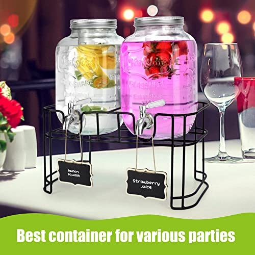 1 Gallon Glass Drink Dispensers For Parties 2PACK.Beverage Dispenser,Glass Drink Dispenser With Stand And Stainless Steel ...