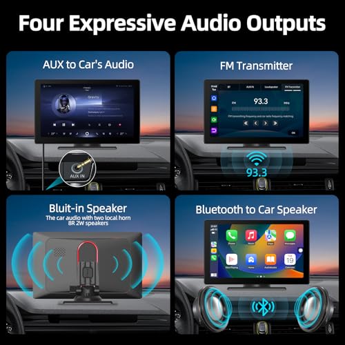 Portable Apple Carplay Screen for Car, 9" HD Car Stereo Screen with Android Auto& Carplay, 1080p Backup Camera, Voice Cont...