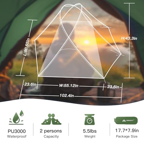 Forceatt Camping Tent 2 Person, Backpacking Tent Waterproof & Windproof, Ultralight Instant Tent with Rain Fly for Campin...