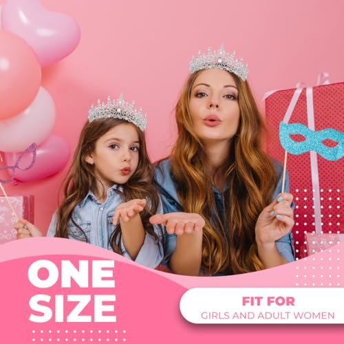 Papoopy Birthday Tiara Crown with Sash for Women, Headband Hair Accessories for Wedding Party Costume Silver