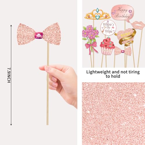 Birthday Decorations, Tumwisk 33PCS Birthday Photo Booth Props, Rose Gold Happy Party Decorations for Women, Glitter Selfi...