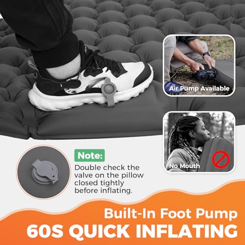 KingCamp Sleeping Pad for Camping, Ultralight Connectable Inflatable Sleeping Pad Camping Mattress with 6.3" Built-in Pill...