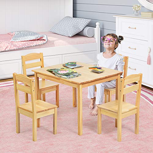 Costzon Kids Table and Chair Set, 5 Piece Wood Activity Table & Chairs for Children Arts, Crafts, Homework, Snack Time, Pr...