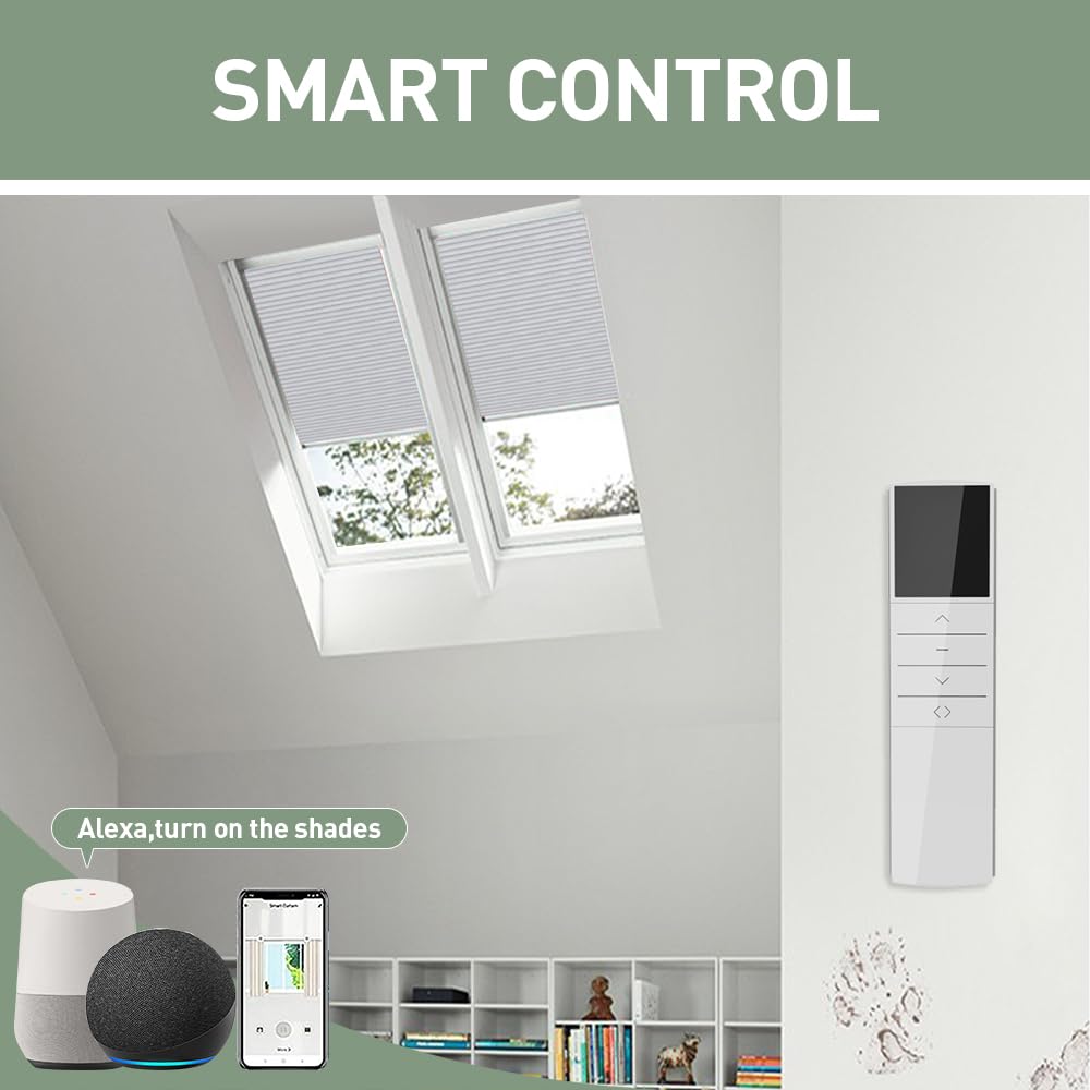 Zshine Motorized Cellular Shades Cordless Honeycomb Blinds Full Blackout Fabric Window Shades for Skylight (93021A Off White)