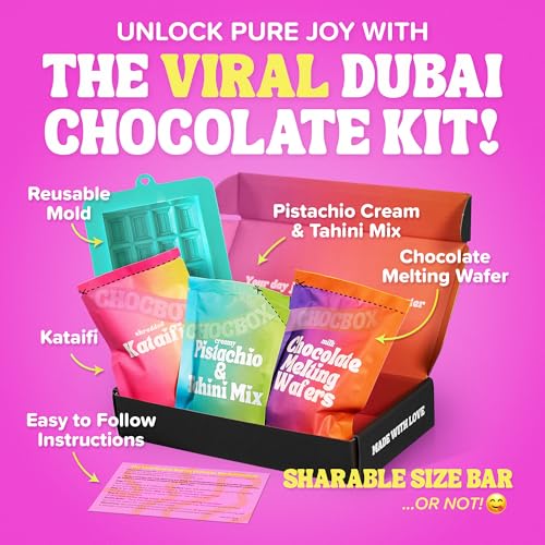 Chocbox Viral Dubai Milk Chocolate Bar Kit - Includes Chocolate Mold, Choc Wafers, Shredded Kataifi, Pistachio Cream - DIY...