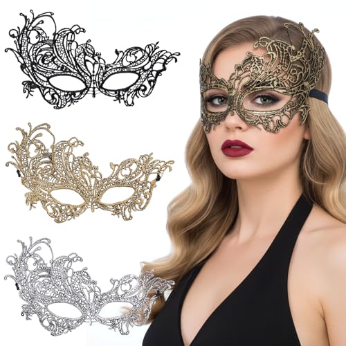 Gtziqa Lace Masquerade Mask, 3 PCS Mysterious Fun Lace Eye Mask Costume Adult Black Maskerade Masks for Women Men Couples ...