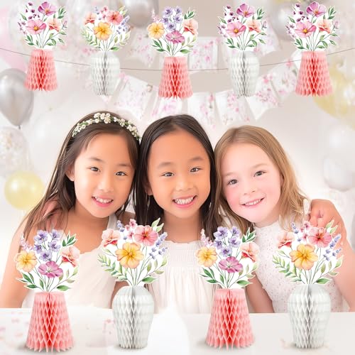 Wildflower Honeycomb Centerpieces for Tables, 9 PCS Floral Vase Table Decorations, Wildflower Birthday Decorations, Flower...