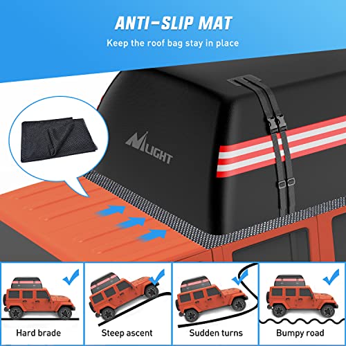 Nilight Car Roof Bag 21 Cubic Feet Waterproof Rooftop Cargo Carrier,Suitable for All Vehicle with/Without Rack - Waterproof Zip,Reflective Strip,Anti-Tear 840D PVC, with Anti-Slip Mat