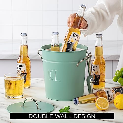 Rae Dunn Ice Bucket with Scoop - Stainless Steel Bucket with Handle, Lid and Ice Scooper - 4 Qt. Storage Bin for Ice Cubes...