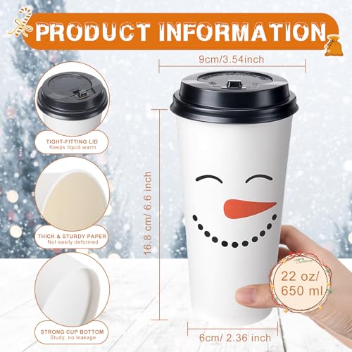 Sliner 120 Pcs Christmas Snowman Disposable Paper Coffee Tea Cups with Lids Winter Wonderland Xmas Cocoa Cups for Juice Ho...