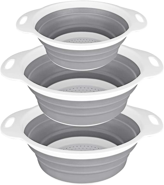 QiMH Collapsible Colander and Strainer Set of 3-2 PC 4 Quart(1 gal) and 1 PC 2 Quart(0.5 gal) - BPA Free & Dishwasher-safe...