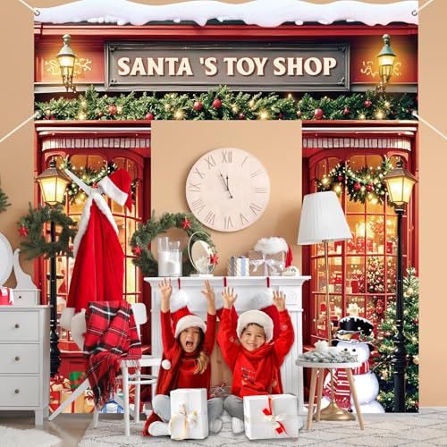 Xmas Santa's Door Cover Christmas Santa's Toy Shop Door Decorations Christmas Party Porch Banner Xmas Hanging Background f...