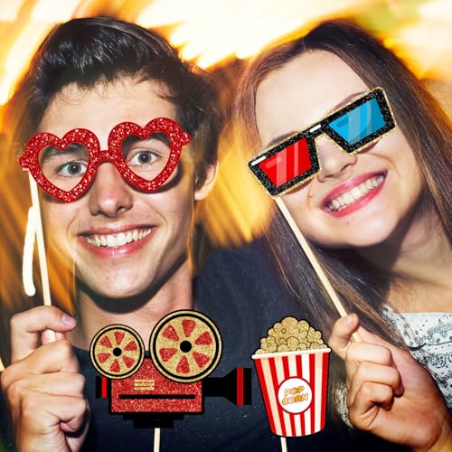 Movie Night Supplies Photo Booth Props Hollywood Photobooth Props for Movie Theater Themed Red Carpet Birthday Party Favor...