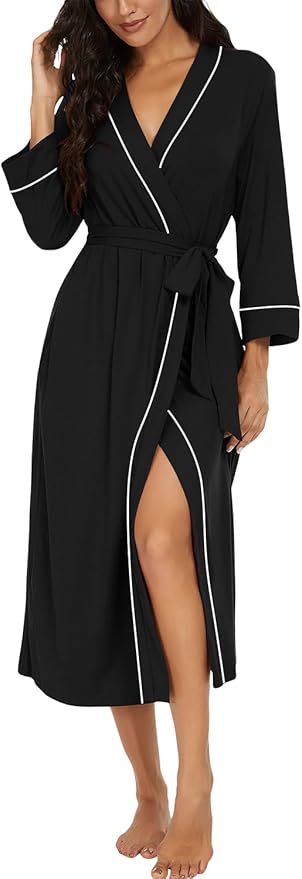 PrinStory Womens Robe Long Kint Bathrobe Lightweight Soft Robes Ladies Bath Robe