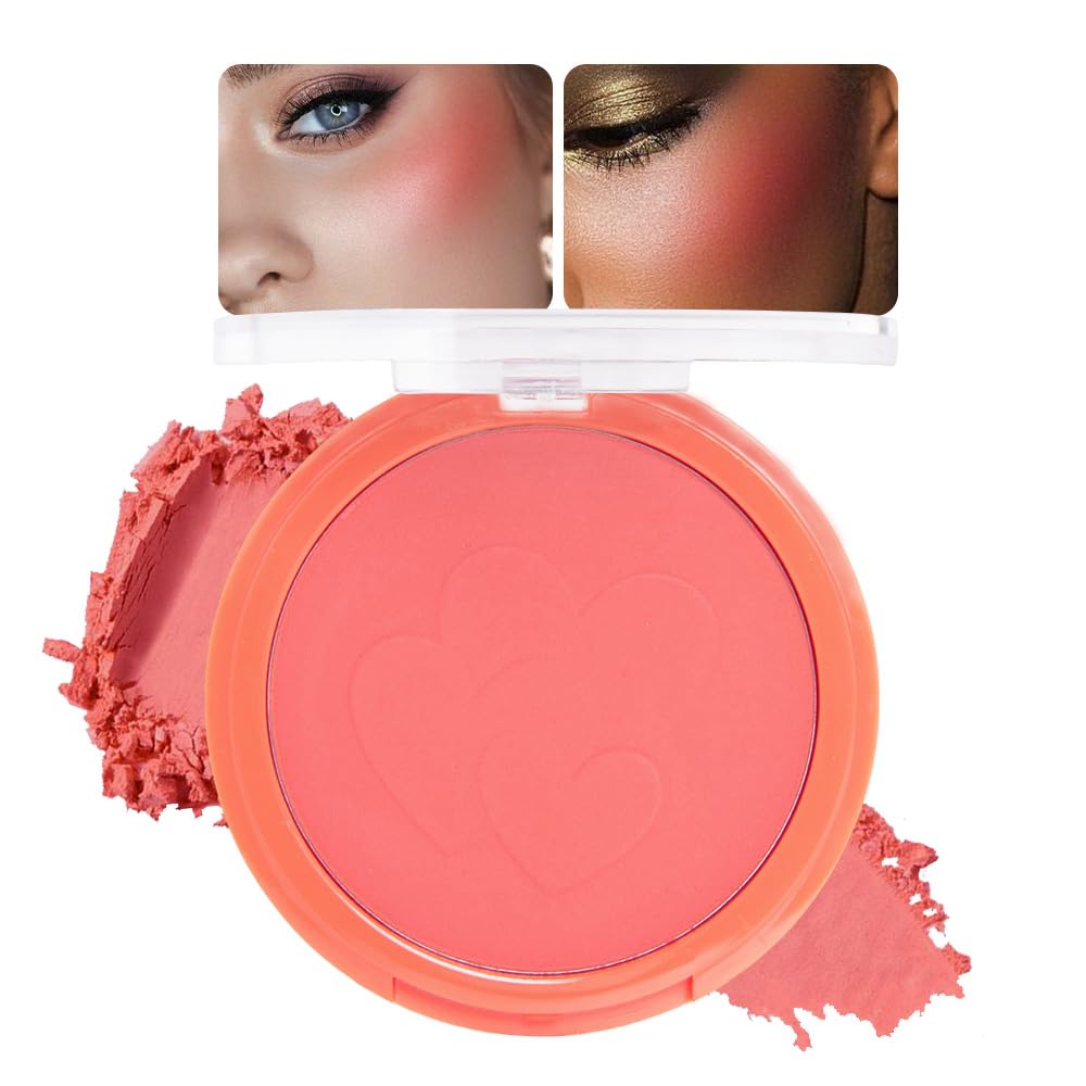 HHLTOH Coral Orange Single Matte Blush for Cheeks Face Blushes Makeup Palette, Natural Orange Monochrome Cream Blushes Palette M