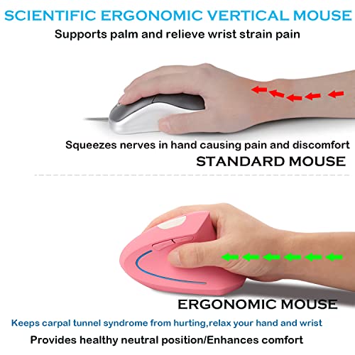 Wireless Mouse Ergonomic Vertical Mouse Ergo LED Light High Precision Optical Cordless Lightweight Mice Gift for Boy Girl ...