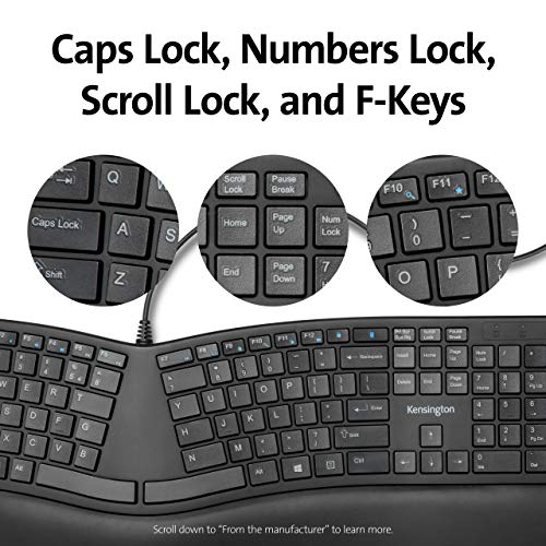 Kensington Pro Fit Ergonomic Wired Keyboard- Black (K75400US)