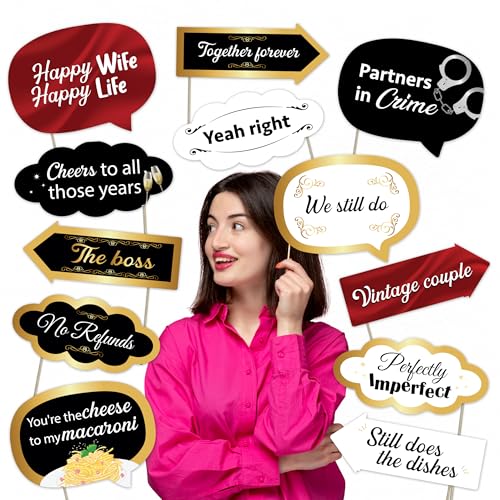 Wedding Anniversary Photo Booth Props Set – Fun Romantic Decorations for Anniversaries, Parties, and Couple Celebrations (12)