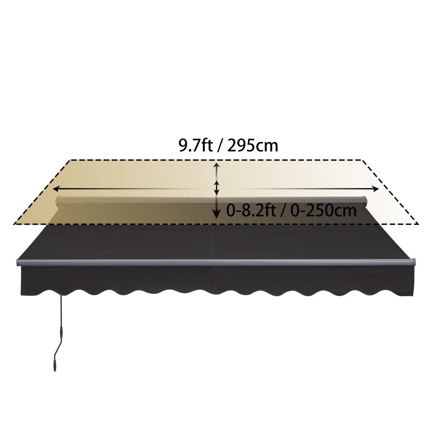 Adjustable Retractable Awnings for Patio Manual Crank Handle Sunshade Shelter with Protective Fabric Cover - Stylish, Durable, UV and Weather Resistant (Black, 10 × 8 FT)