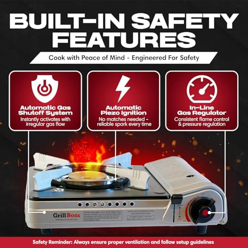 Grill Boss Dual Fuel Camp Stove - 12,000 BTU Butane & Propane Portable Stoves for Camping, Emergencies, BBQ, Hiking & Back...