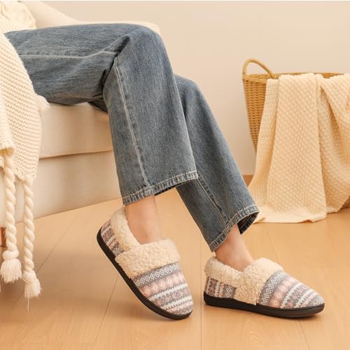 Evshine Women's Fuzzy Memory Foam Slippers, Closed Back Knit Bedroom Slippers, Slip-On Warm House Shoes for Indoor & Outdo...